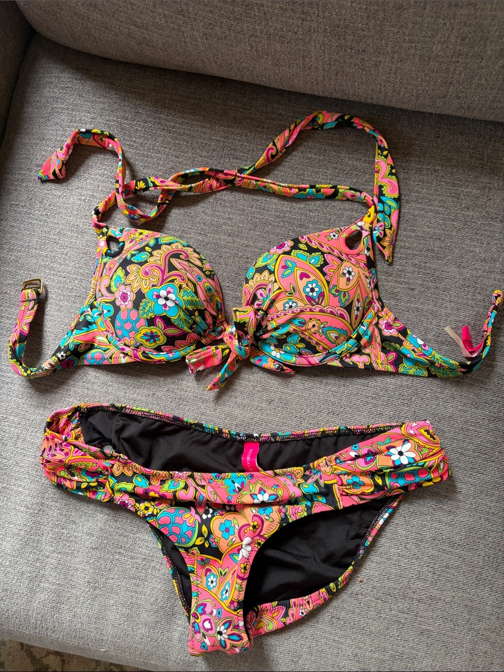 Victoria Secret Colorful  Paisley Floral Bikini Set - Pink, Turquoise,